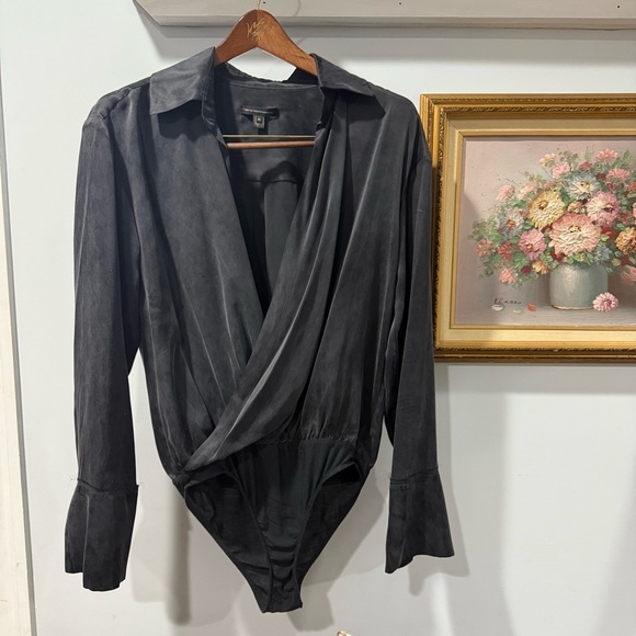 $428 Kiki de Montparnasse Chameuse Charcoal Silk Bodysuit Women's Size M – Wrap - Picture 2 of 10